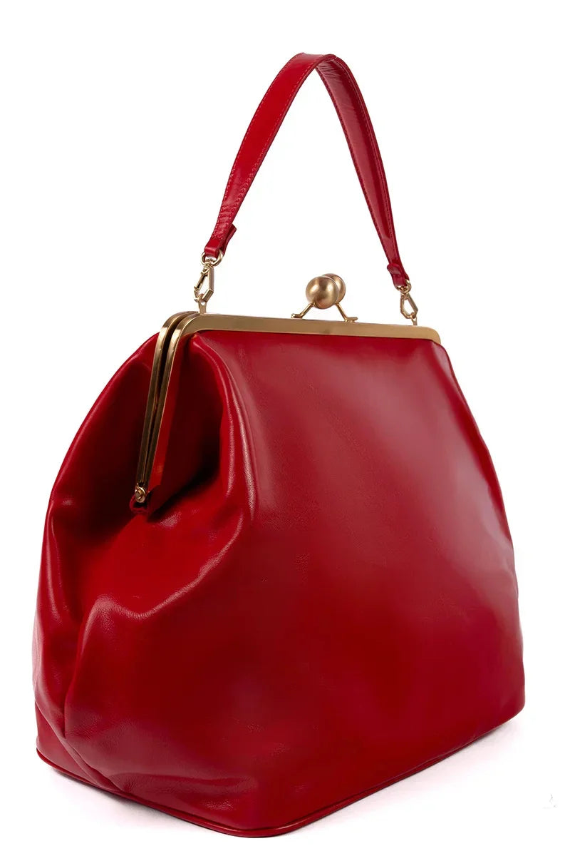 LOST IN VINTAGE Artificial Leather Bag Large Balls Bronze Kiss-lock Large Clutch Handbag Proudly Carried In Hand 35x30x20cm