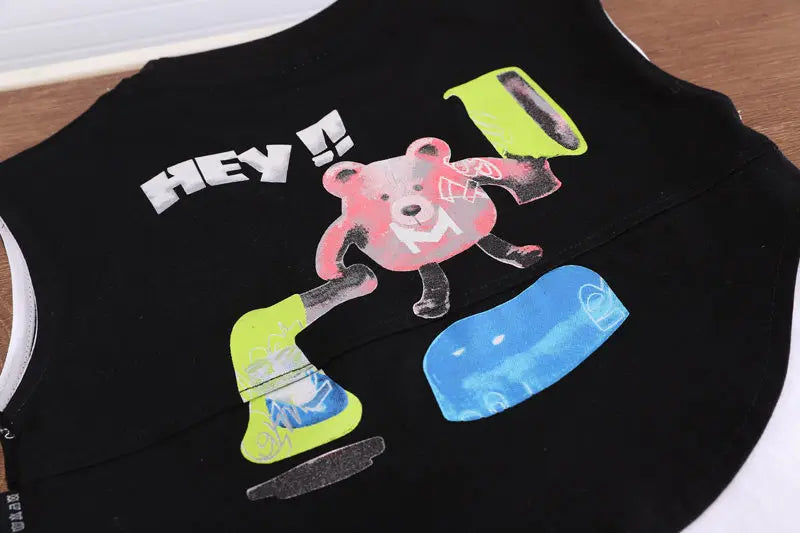 Summer Cartoon Print Baby Boys Girls Cotton Sport Letter Vest Shorts Set Toddler Kids Casual Tracksuit Infant Clothing Set