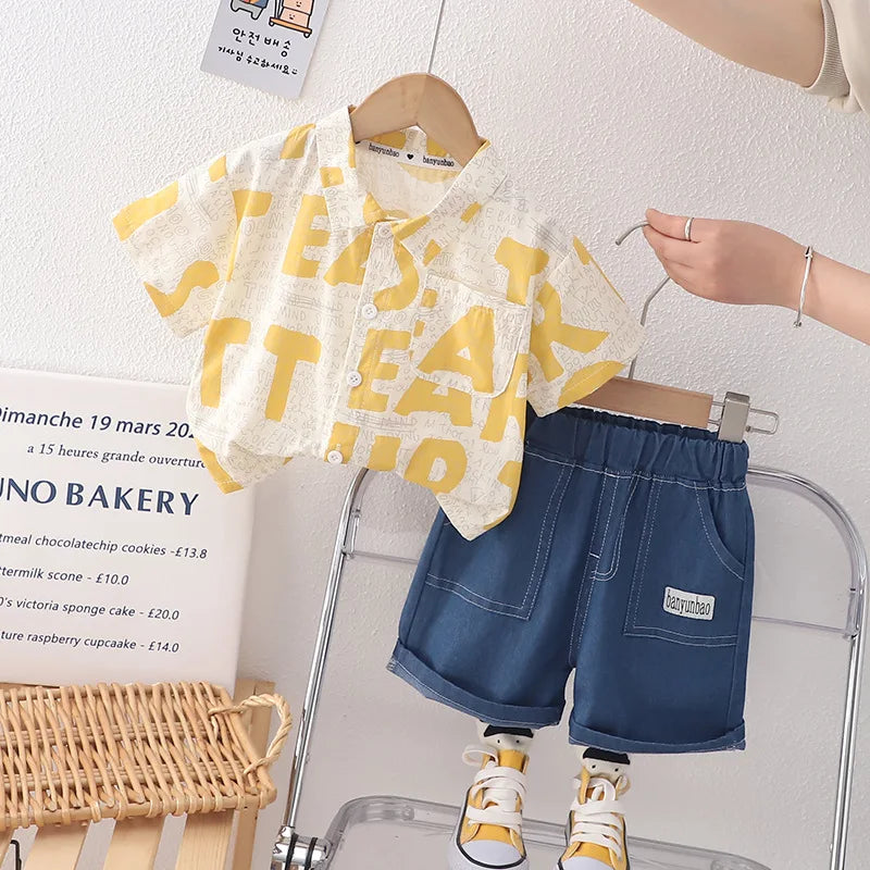 New Summer Baby Boys Clothes Sets Toddler Kids Letter T-shirt + Shorts 2Pcs Children Casual Outfits Clothing Tracksuits 0-5Years