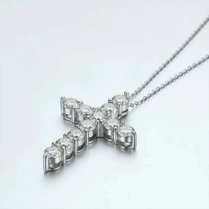 Full Moissanite Cross Pendant Original Sterg Sliver Chain Plated White Gold Fine Necklace For Women Jewelry