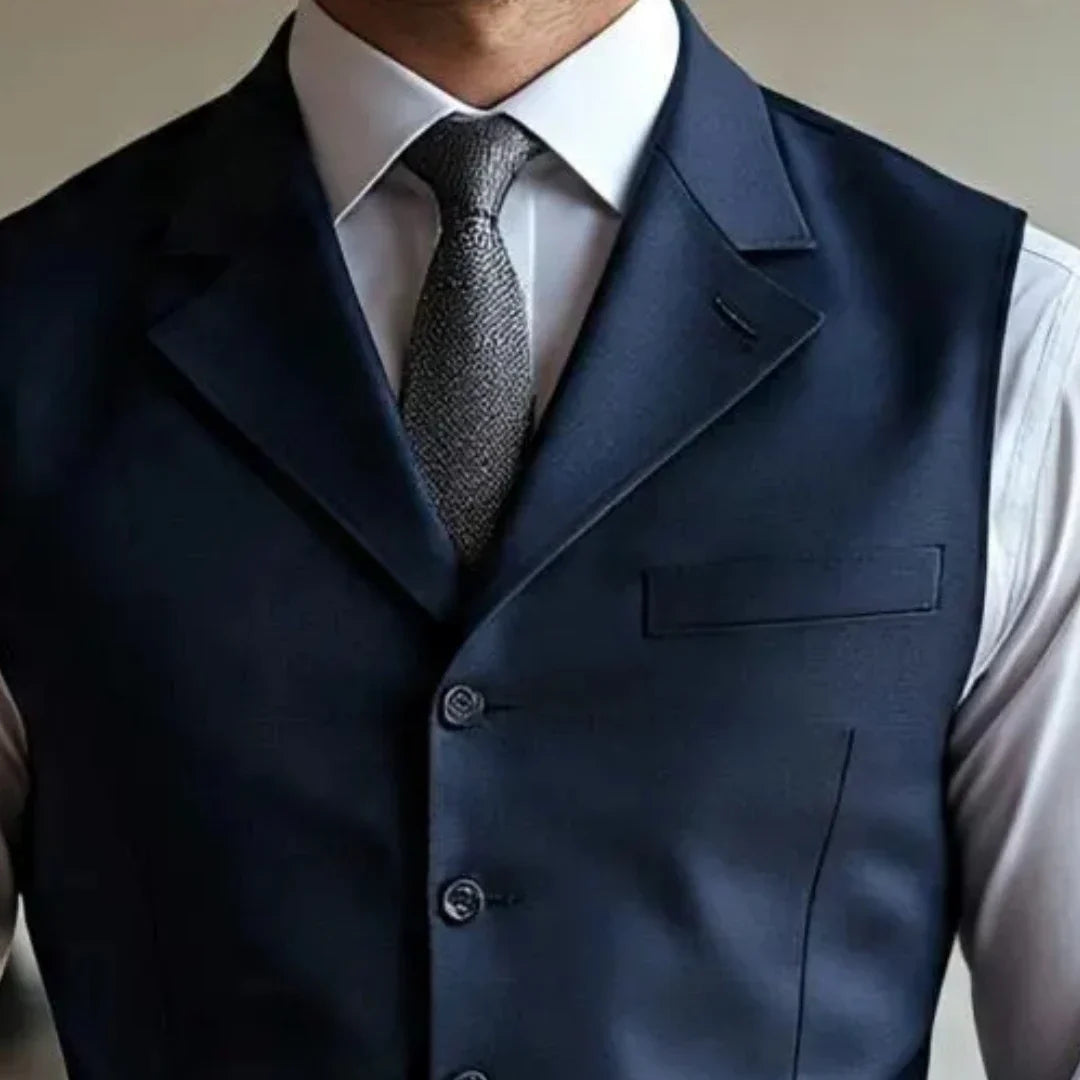 Men Vest Dark Blue With Lapel Single Button Waistcoat For Wedding Groom Banquet Business Work Office Casual Daily Men Suit Vest
