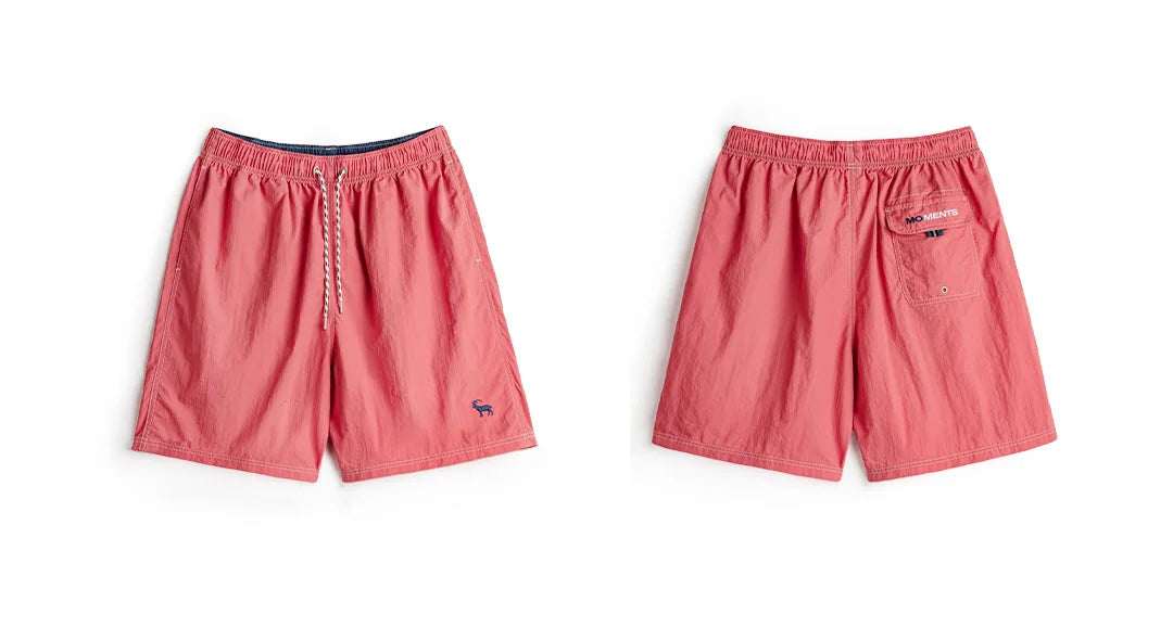 Men's American Retro Embroidered Woven Beach Shorts Lightweight Thin Five Inch Amekaji Style Daily Casual Summer Trousers