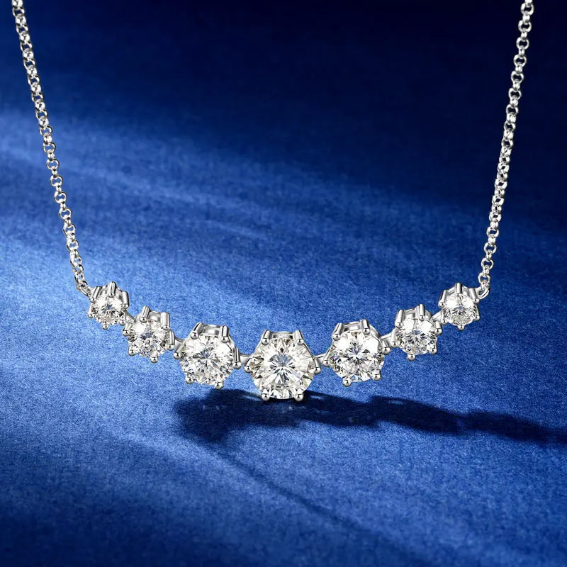 Round Cut Moissanite Smiley Curve Pendant Necklace Chains for Women Real 925 Sterling Silver Wedding Fine Jewelry Gifts