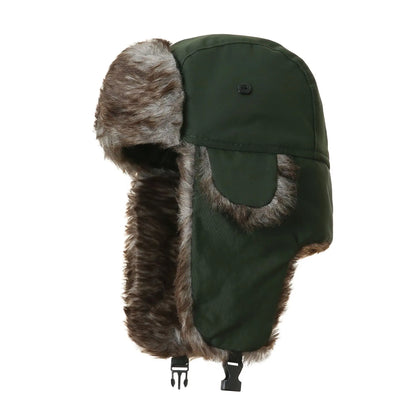 Men's Warm Soldier Hat Winter Pilot Patrolman Earmuffs Polyester Fiber Warm Russian Ski Hat Windproof Cold Pilot Hats