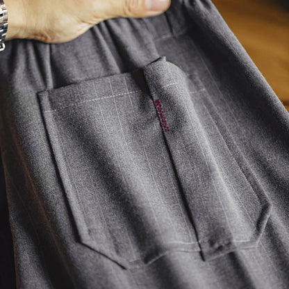 Men's Vintage Vertical Striped Suit Shorts Men's Summer Elastic Waist Straight Leg Office Shorts Business Casual Pants