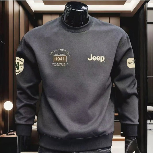 2026 Jeep High-quality Men's Casual Printed All-match Long-sleeved Round-neck Pure Cotton Sweatshirt for Spring and Autumn