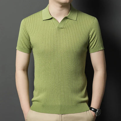 Mulberry Silk Men's Short-Sleeved Shirt, Slim Fit Summer Business Gentleman Men's Polo Shirt in 2024, High-End Knitwear