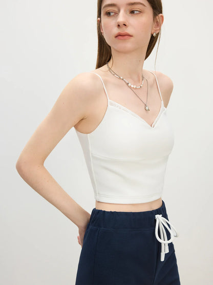 MInimalism Slim Fit Lace Splicing Camisole For Women 2025 Summer New Arrival Strappy Sleeveless Casual Tops 25FS12483