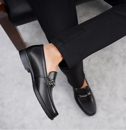 Men's bean shoes, genuine leather hollow out breathable business casual dad leather sandals, soft soled loafers10790DW
