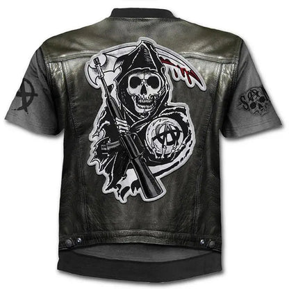 New retro street punk motorcycle men's T-shirt 3D shirt casual fashion hip-hop horror short sleeved round neck men's clothing