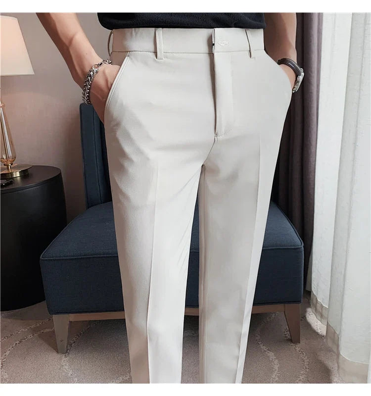 High Quality British Style Business Casual Pants Men's Spring Summer Solid Color Slim Fit Formal Wear Suit Pants Men Clothing