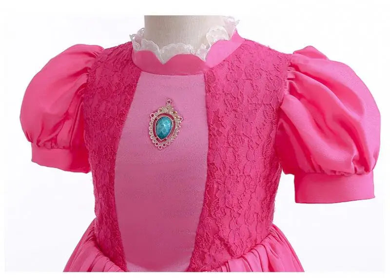 Princess Peach Chiffon Lace Girls Cosplay Dress Baby Kids Vestidos Party Dresses Carnival Halloween Costume for 3-11 years