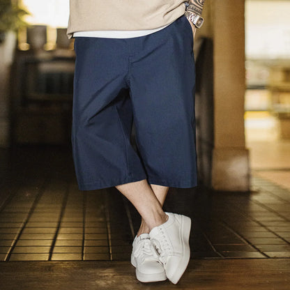 Men's 718 Summer Casual Shorts Japanese Style Solid Color Loose Fit Straight Leg Zipper Fly Commuter Workwear Pants