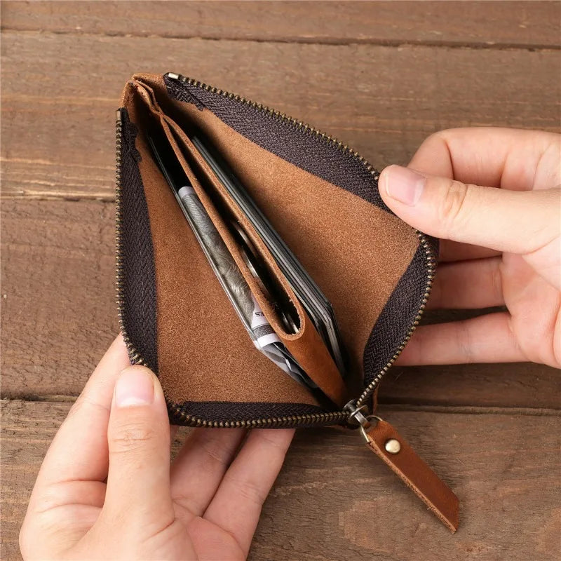 Men Genuine Leather Zipper Wallet Simple Card Holder Bag Business Wallet Portable First Layer Cowhide Coin Purse