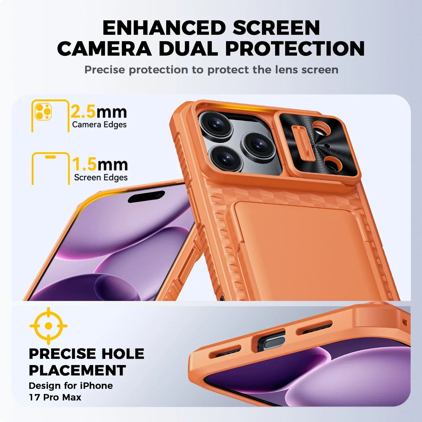 For iPhone 17 Pro Max Case,Wallet - Full Body Protective with Card Holder (4 Cards) Camera Cover & Kickstand-Orange