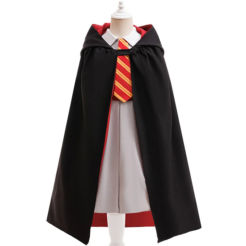 Halloween Movie Cosplay Costume Girls Striped Top + Cape Casual Suit Carnival Halloween Birthday Magic School Dress