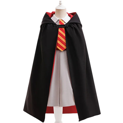 Halloween Movie Cosplay Costume Girls Striped Top + Cape Casual Suit Carnival Halloween Birthday Magic School Dress