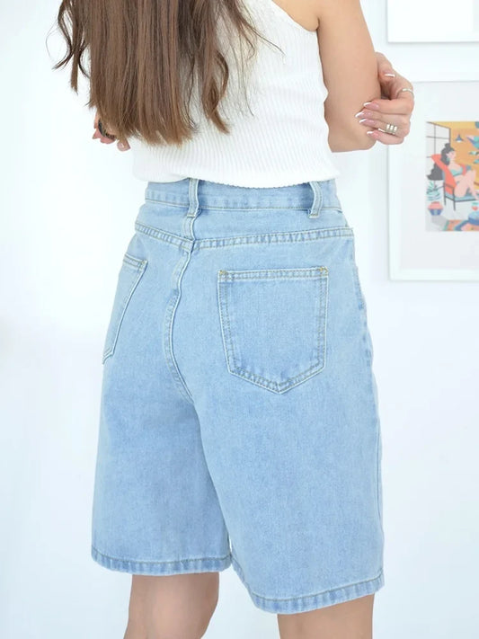 High Waisted Jeans Shorts Women 2025 Vintage Shorts Denim Loose Female Short Straight Jeans Shorts For Women Summer