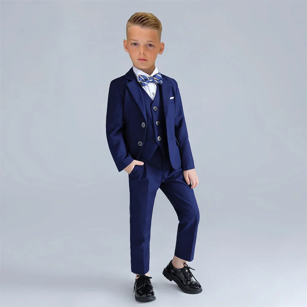 Fast Delivery Elegant Homecoming Boy Suit Set 4pcs Classic Flower Boy Suit Formal Party Boy Dress Jacket Vest Pants Bowtie