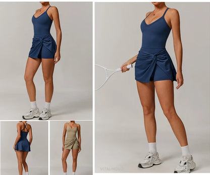 Womens Tennis Dress with Shorts Underneath Workout Dress with Built-in Bra Deep V Neck Athletic Dresses Golf Dress