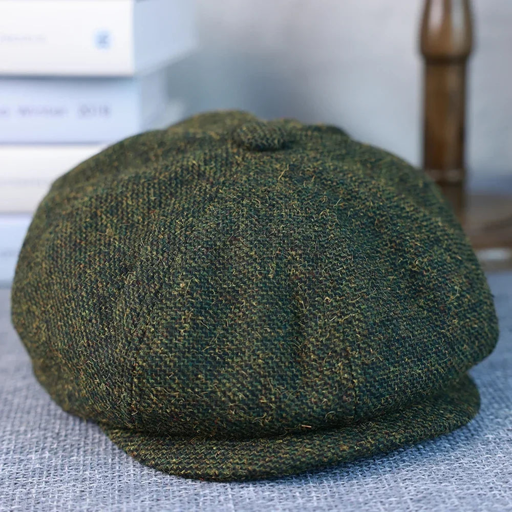 New Vintage Men's Wool Newsboy Cap Brown Green Women Men Berets Classic Woolen Octagonal Caps Casual Gatsby Flat Hat 003
