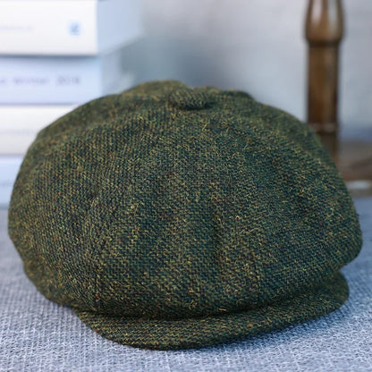 New Vintage Men's Wool Newsboy Cap Brown Green Women Men Berets Classic Woolen Octagonal Caps Casual Gatsby Flat Hat 003