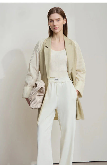 Minimalist Women's Fashion Casual Jacket 2025 Autumn Lyocell Linen Collision Splicing Crumple Texture Loose Blazer 12551008