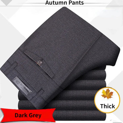 Autumn Thick  Summer Thin Casual Pants Men Straight Formal Long Trouser Adult Solid Color Flat Design Suit Pant Business RIYBEOE