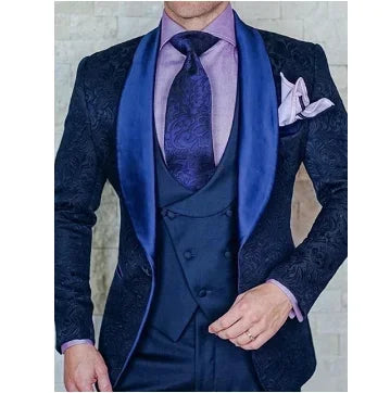 Elegant White Suits for Men Fashion Shawl Lapel Jacquard Male Suit Luxury Formal Party Prom Groom Wedding Tuxedo 3 Piece Set