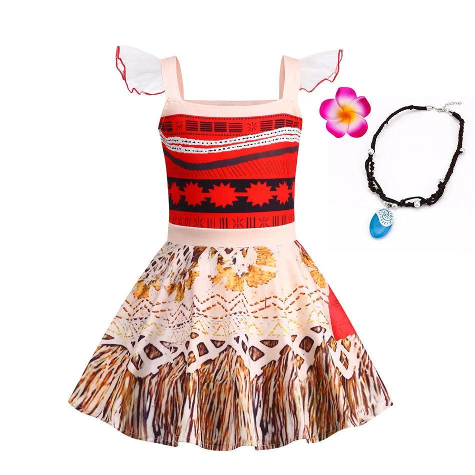 2024 Little Girl Casual Moana Dress Role Playing Ocean Adventure 2 Fancy Vaiana Halloween Princess Costume Summer Clothing Frock