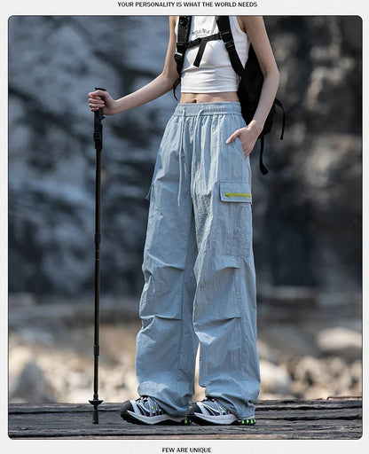 Women Hiking Pants Outdoor Waterproof Zippered Pocket Mountaineering Paratrooper Pants Autumn Breathable Camping Cycling Pants