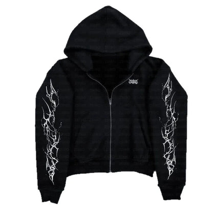 2025 new European and American retro punk complex design printed zipper cardigan hoodie trousers sweatpants suit street wear