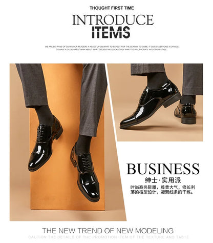 Classic Patent Leather Shoes Men Glossy Leather Shoe Man Formal Business Office Lace Up Wedding Shoes Plus Big Size 38-49