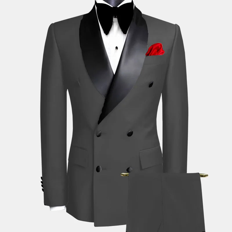 Men's Double Breasted Tuxedo Suit Slim Fit Shawl Lapel Formal Jacket & Pants Set for Wedding Party Prom