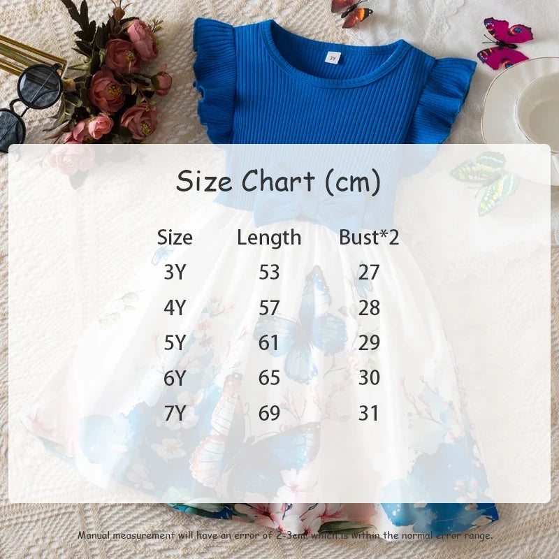 Summer New Girl's Butterfly Printed Dress 3-7Y Flying Sleeves Children's Cute Casual Dresses Girls Fashion Clothing