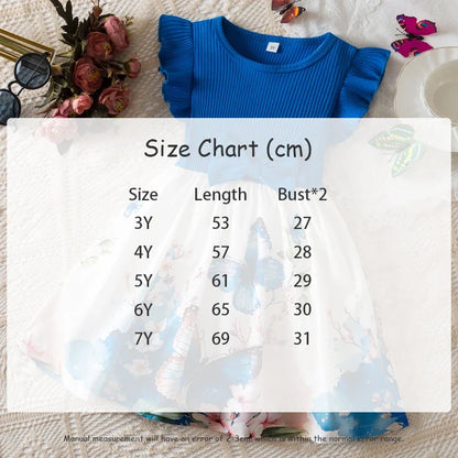 Summer New Girl's Butterfly Printed Dress 3-7Y Flying Sleeves Children's Cute Casual Dresses Girls Fashion Clothing