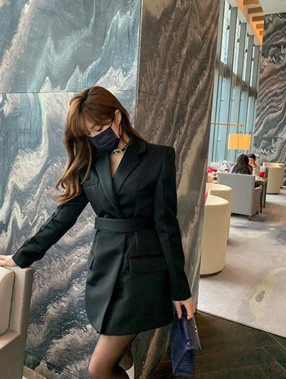 Autumn New High End Waist Slim Blazer Jacket Women Casual British Mid Length Black Suit Coat Woman Elegant Chic Office Blazers