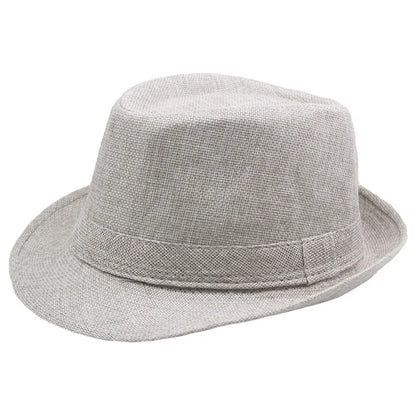 Middle Aged Linen Curled Jazz Hat Summer British Retro Top Hat Outdoor Plain Solid Linen Sun Visor Hat Party Fedoras Cap