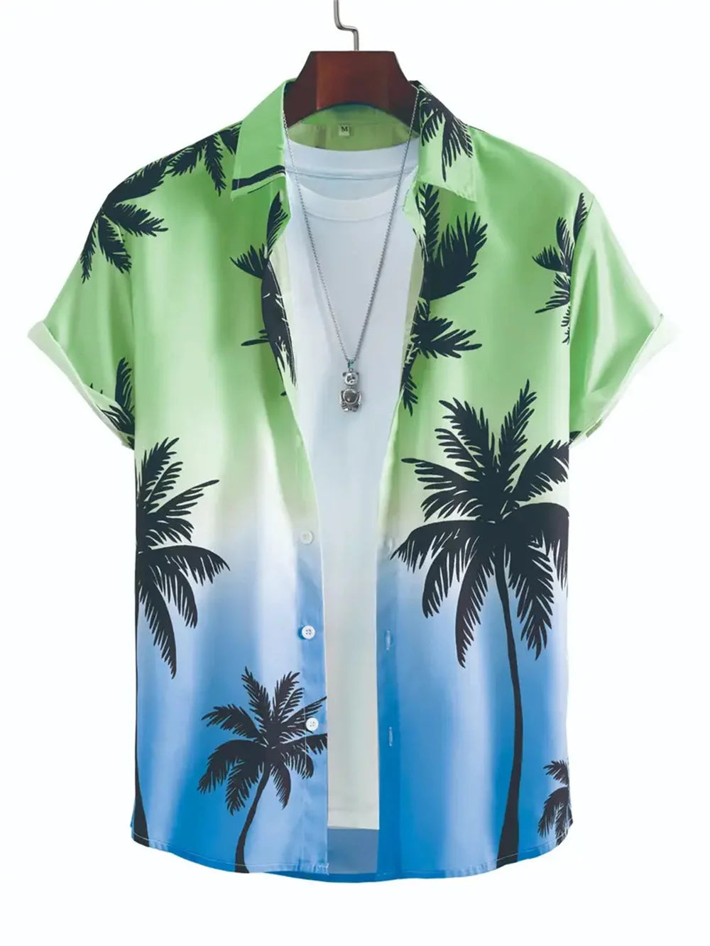 Hawaiian Shirt Man 3D Coconut Tree Gradient Pattern Casual Shirt Harajuku Fashion Oversized Top Funny Print Pink Men's Clothing