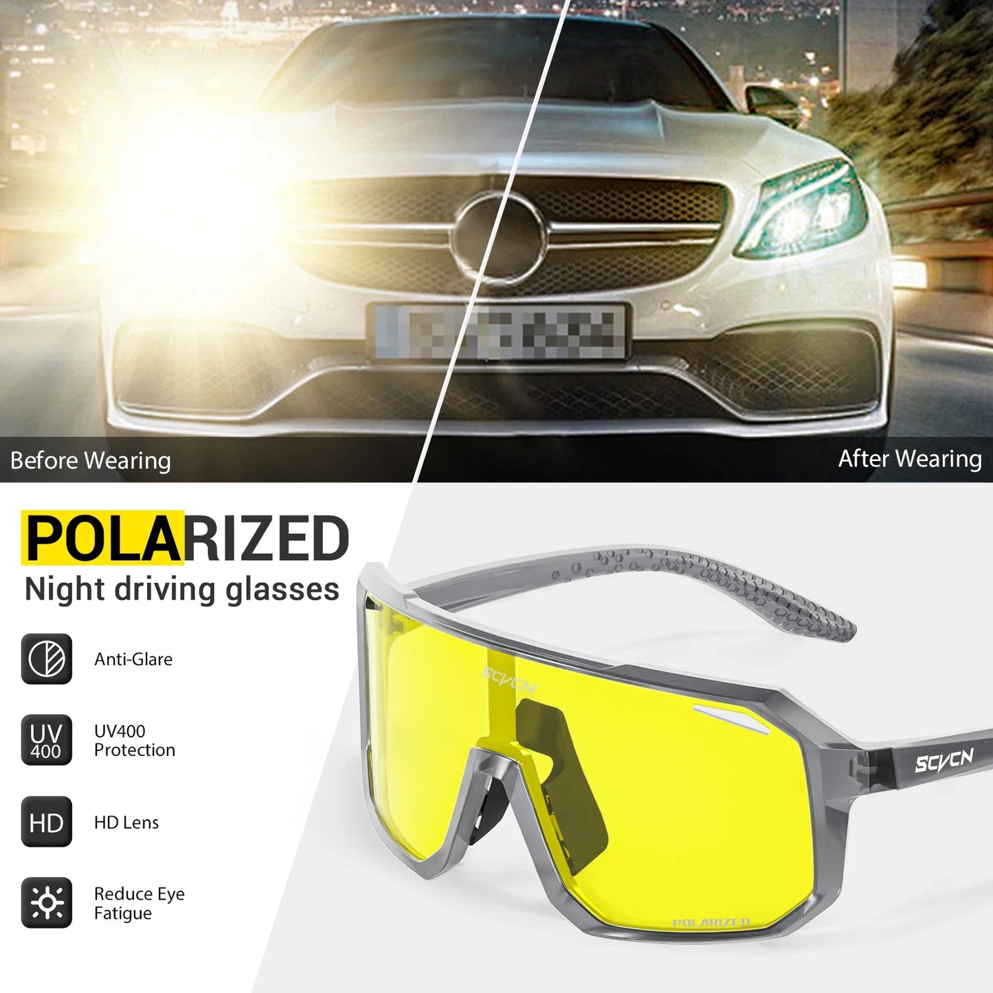 Yellow Polarized Sunglasses for Driving Night Vision Cycling Glasses Fashion MTB Mountain Bike Men Women Casual Glasses