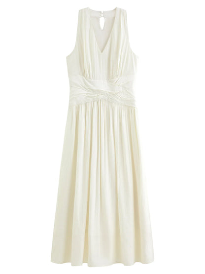 Vacation French Style Halterneck V-neck Waist Sleeveless Dress for Women 2026 Summer New Twist Mid-length Elegant Ins