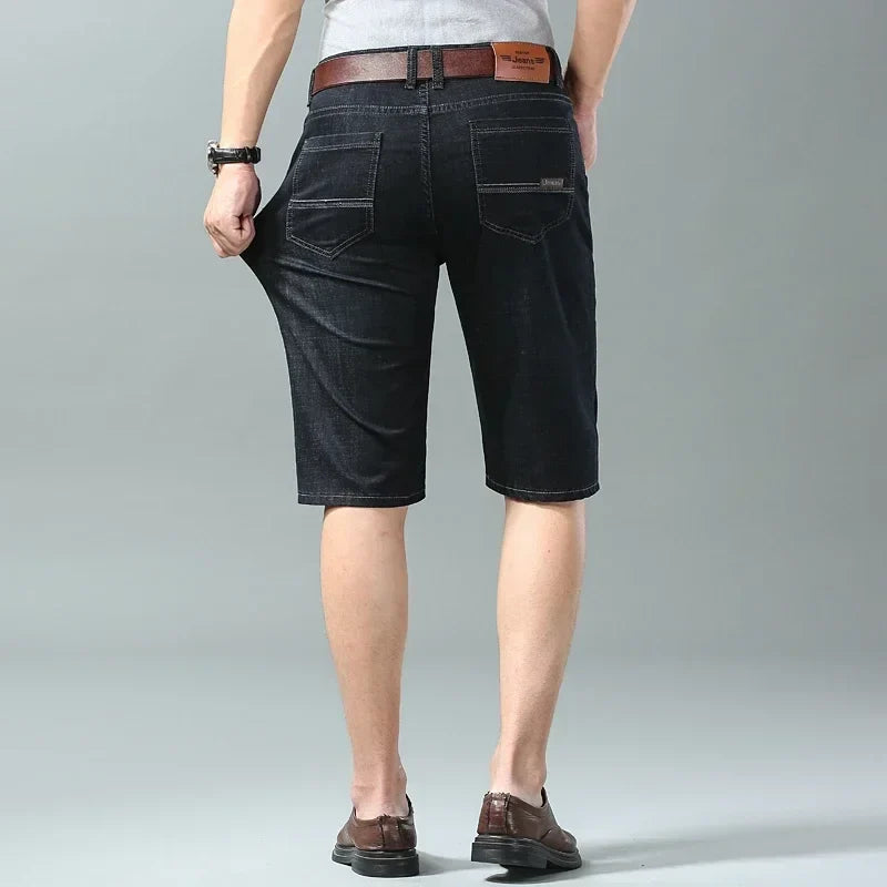 New Summer Men's Denim Shorts Fashion Light Color Casual Loose Multi-pocket Straight Five-minute Pants Elastic Knee Shorts