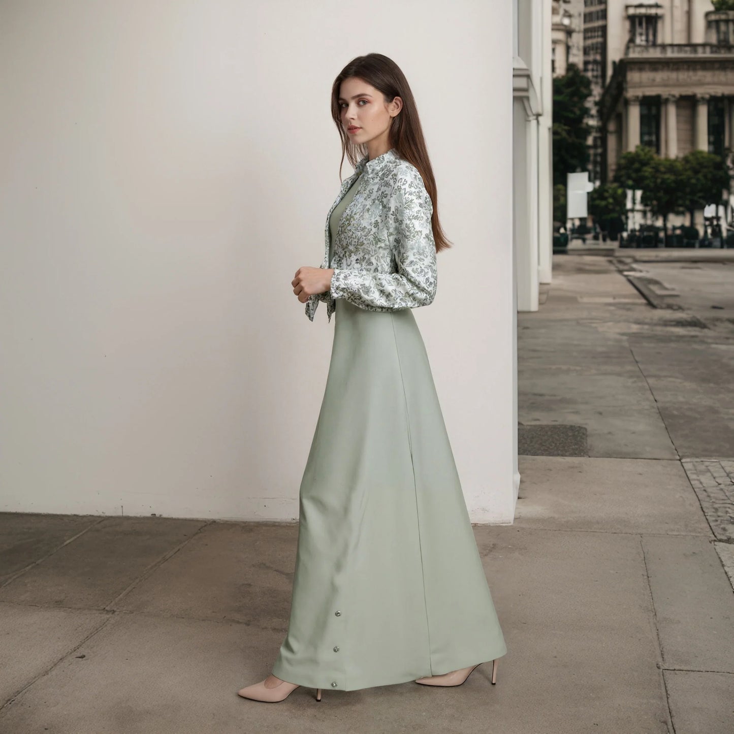 Autumn Winter Casual Women Cotton Linen Shirt Fashion Print Long Dress Set with Pocket Blouse Elegant Lady Street 2 Piece Set