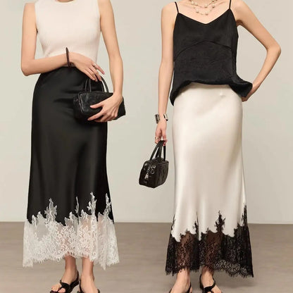 تنورة Fairy Lace المرقعة للنساء، أزياء بخصر عالٍ أنيقة ملفوفة عند الورك، تنانير حفلات طويلة، أحدث صيحات خريف 2025 لملابس النساء