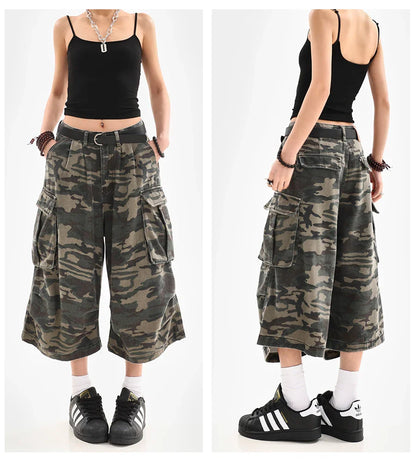 Summer Women Tomboy Camouflage Japanese Abi Jorts Jean Y2K 2000s Aesthetic Capri Pants Harajuku Denim High Street Goblin Core
