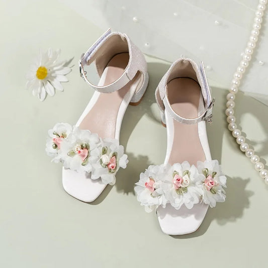 2026 Summer Kids Elegant Sandals New Sequins Girls Catwalk Shoes for Wedding Party Fashion Flower Children's Princess High Heels