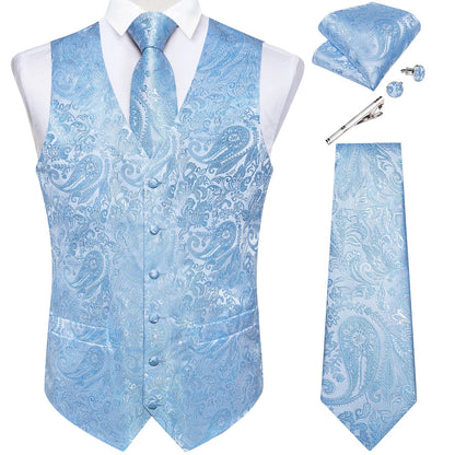 Suit Vest for Men Black Solid Paisley Wedding Prom Groom Jacquard Waistcoat with Necktie for Tuxedo Men Clothing