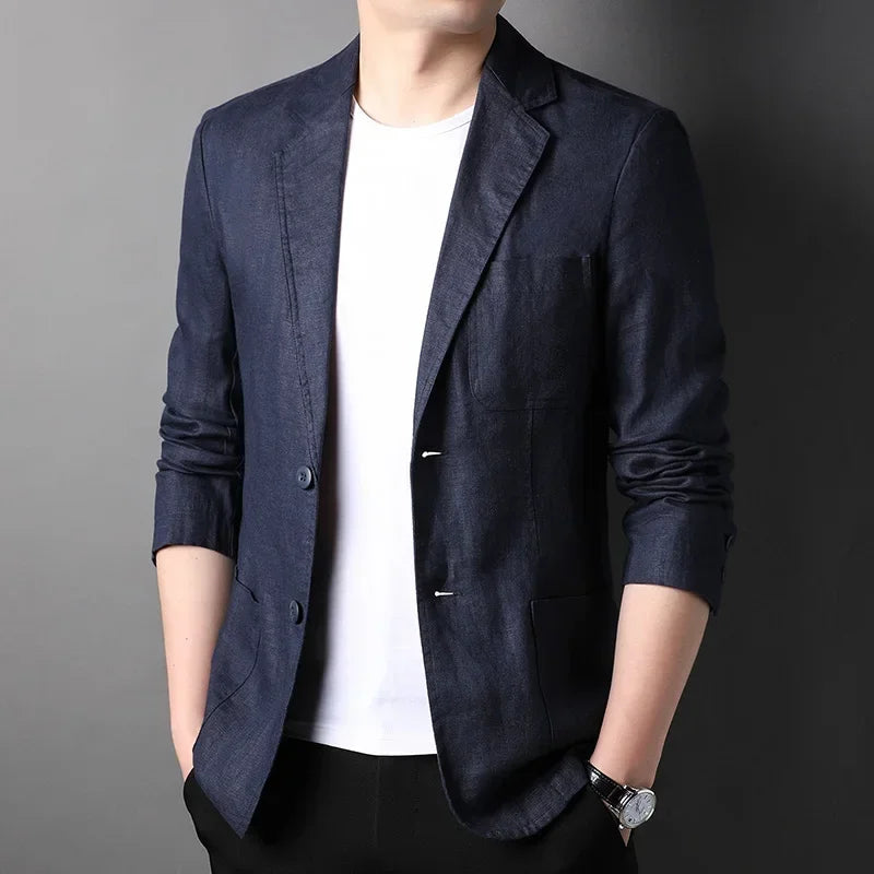 Spring Summer 2025 New High-quality Men's Fashion Handsome Linen Suit Thin Men's Coat