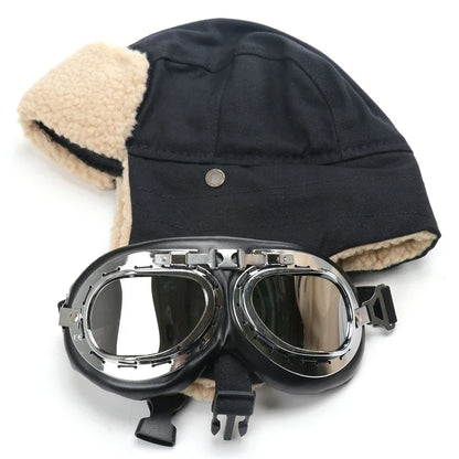 Army Military Ushanka Men&Women Windproof Winter Bomber Hats with Goggles Warm Lamb Wool Pilot Earflap Thermal Snow Cap