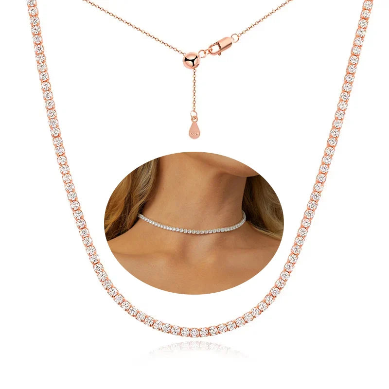 2mm Full Moissanite Diamond Tennis Necklace With Heart Cut Diamond Riviera Necklace S925 Silver Adjustable Choker for Women